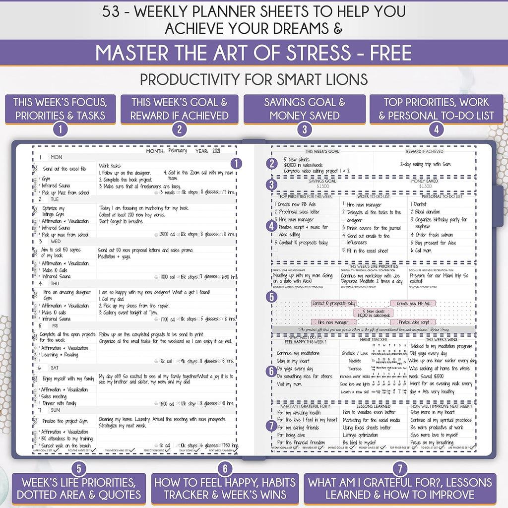 Life Planner - Undated Daily, Weekly & Monthly Planner with Budget Section | A 12 Month Journey to Increase Productivity & Happiness | Life Organizer & Gratitude Journal - Horizontal Format