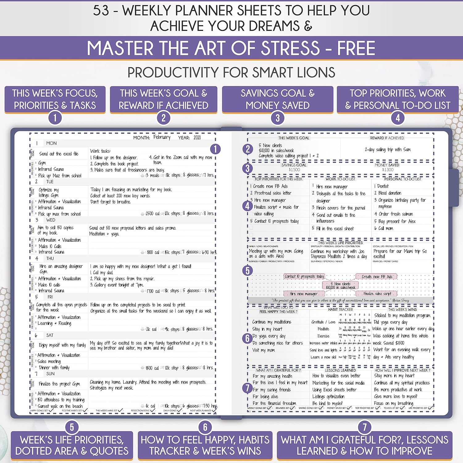 Life Planner - Undated Daily, Weekly & Monthly Planner with Budget Section | A 12 Month Journey to Increase Productivity & Happiness | Life Organizer & Gratitude Journal - Horizontal Format