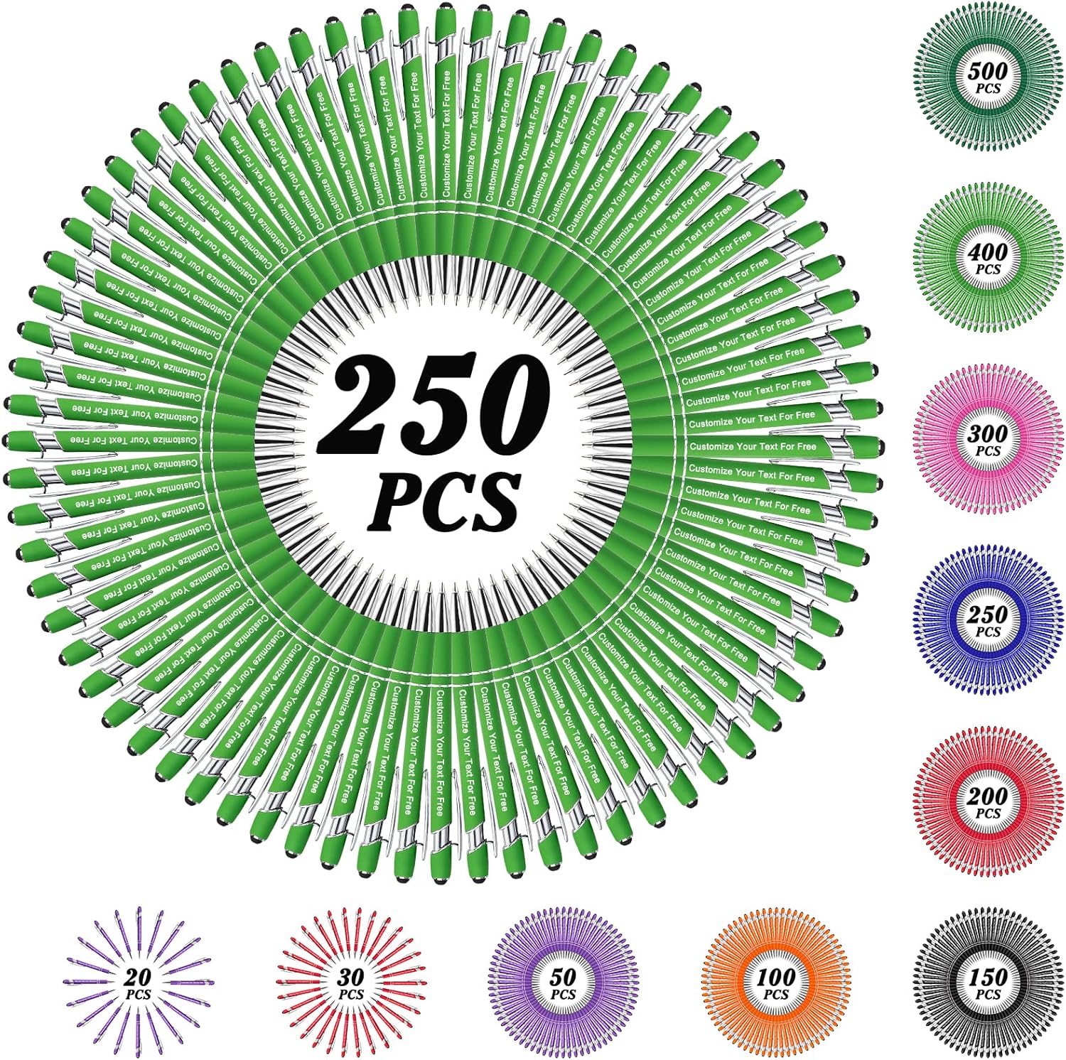 Max 500 Pcs Personalized Pens Bulk, Custom Pens with Free Engraving, Customized Stylus Tip Ballpoint Pen with Your Name Massage Text for School Office Business Graduation Anniversaries-250 Packs