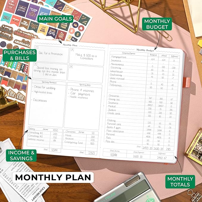 GoGirl Budget Planner – Monthly Financial Planner Organizer Budget Book. Expense Tracker Notebook Journal to Control Money, A5 (Peach Pink)