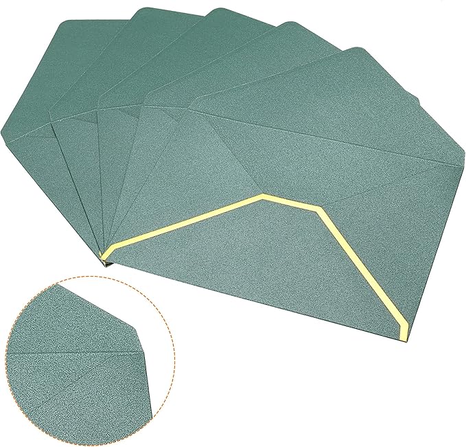 PATIKIL V Flap Envelopes, 10 Pack 7 x 5'' Luxury Style Gold Border Greeting Card Envelope for Invitations Weddings, Green