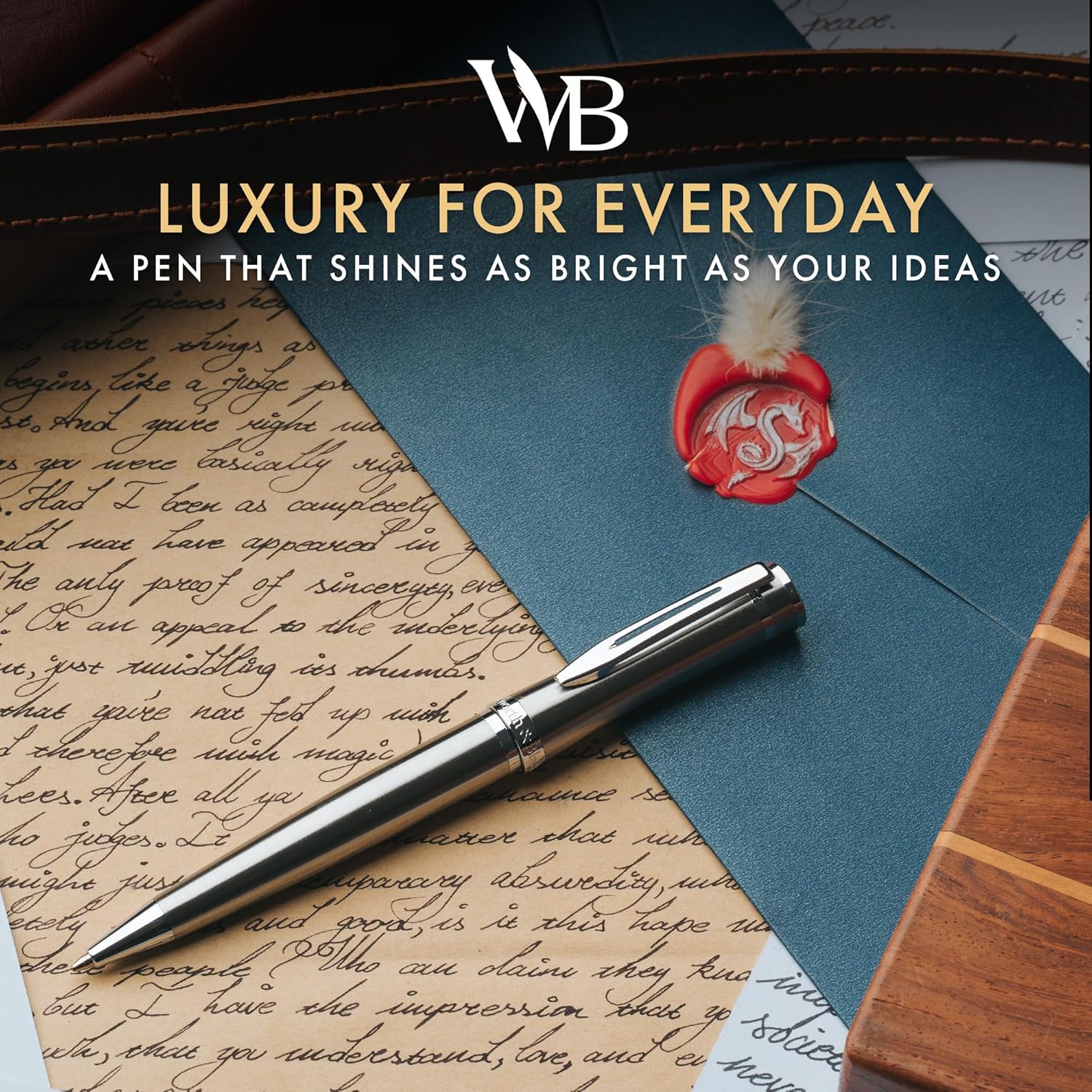 Wordsworth and Black Ballpoint Pen Silver Lacquer- Stunning Luxury Pen Chrome Finish, Ink Refill, Best Gift Set for Men & Women, Refillable, Elegant, Nice Pens, Fine Point