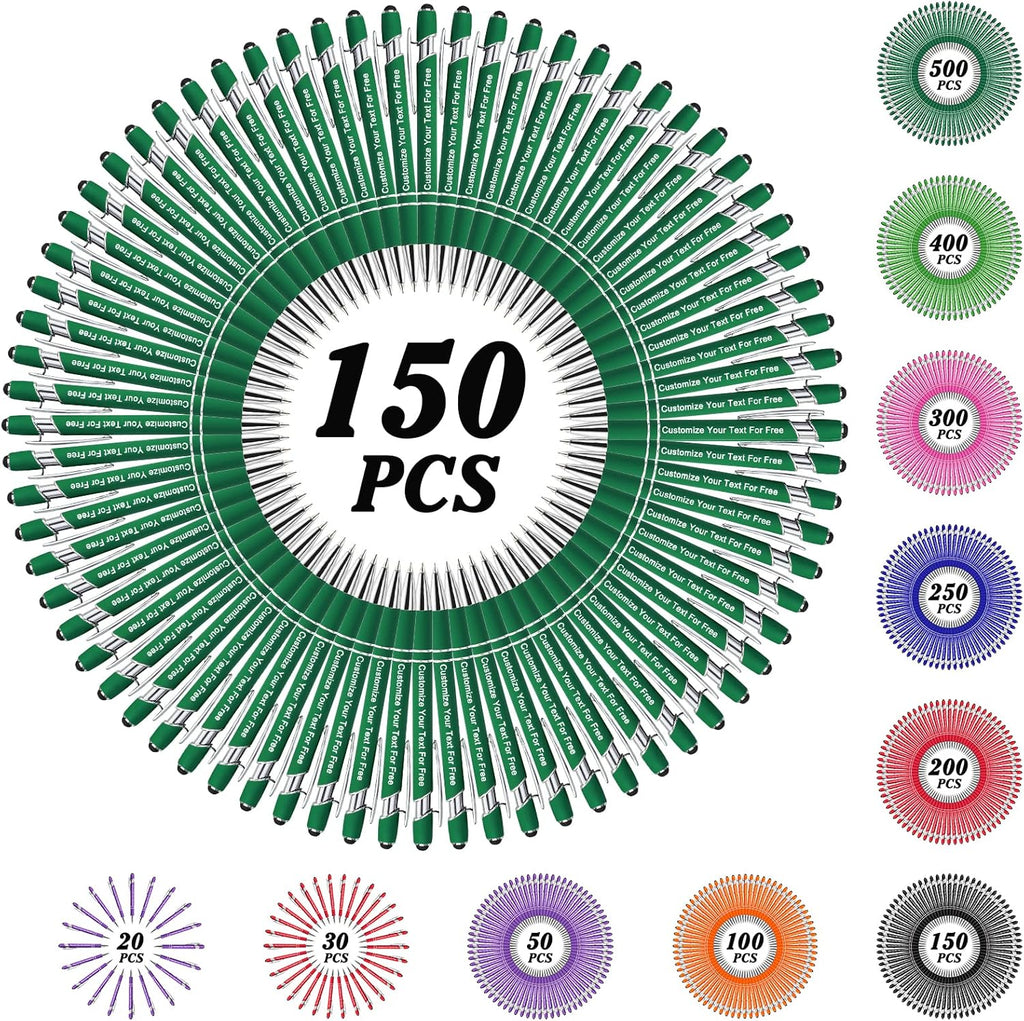 Max 500 Pcs Personalized Pens Bulk, Custom Pens with Free Engraving, Customized Stylus Tip Ballpoint Pen with Your Name Massage Text for School Office Business Graduation Anniversaries-150 Packs
