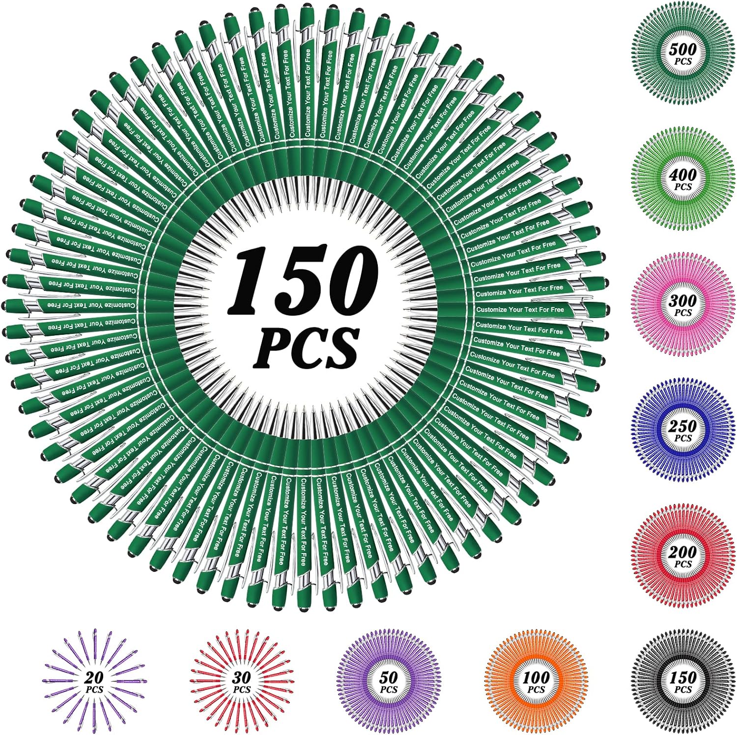 Max 500 Pcs Personalized Pens Bulk, Custom Pens with Free Engraving, Customized Stylus Tip Ballpoint Pen with Your Name Massage Text for School Office Business Graduation Anniversaries-150 Packs