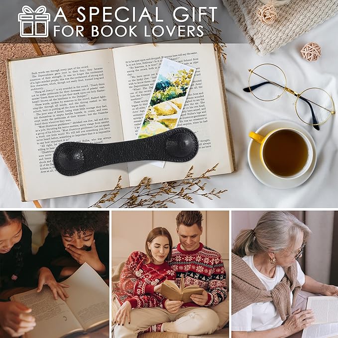 KINIVA Leather Weighted Bookmarks Book Weight Page Holder for Reading,Book Open Holder for Kids Adult,Gifts for Reader (01 Black)