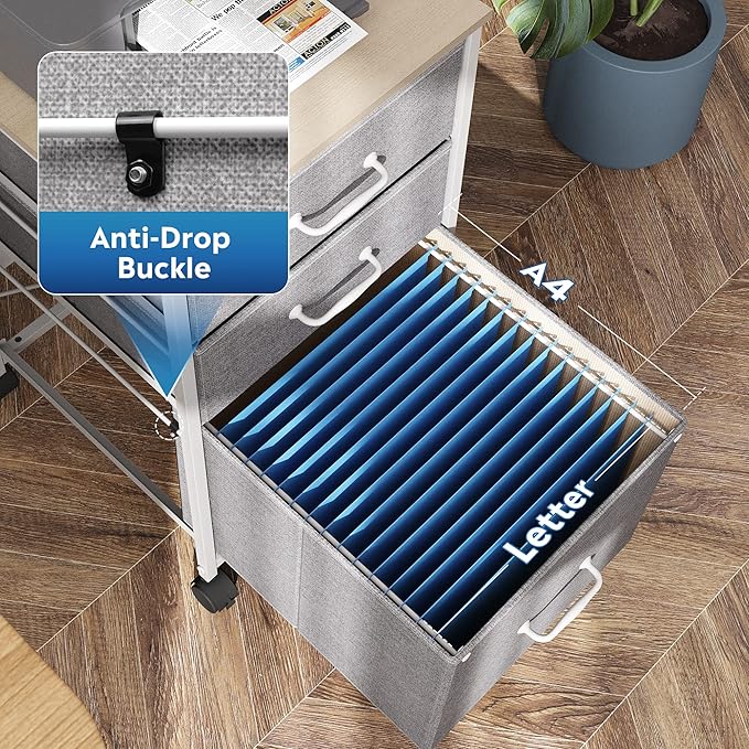 DEVAISE Mobile File Cabinet, Rolling Printer Stand with 3 Drawers, Fabric Vertical Filing Cabinet fits A4 or Letter Size for Home Office, Light Grey