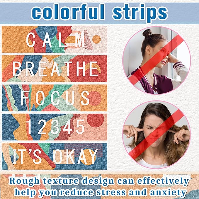 80 Pcs Anxiety Sensory Stickers with Inspirational Quotes Calm Textured Strips Relief Mental Health Stickers School Office Adhesive Sensory Tape Anti Stress Toys for Adults Teens (Stylish)