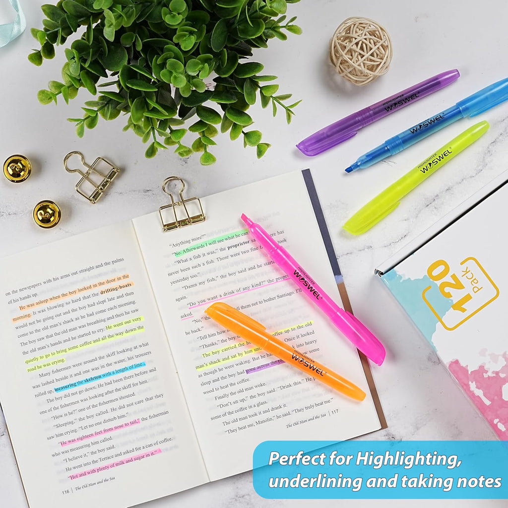 Highlighters Bulk, 120 Pack 6 Assorted Colors No Bleed Chisel Tip Highlighter Markers for Teacher Students, Classroom Must Have, School Office Supplies for Adult Kids
