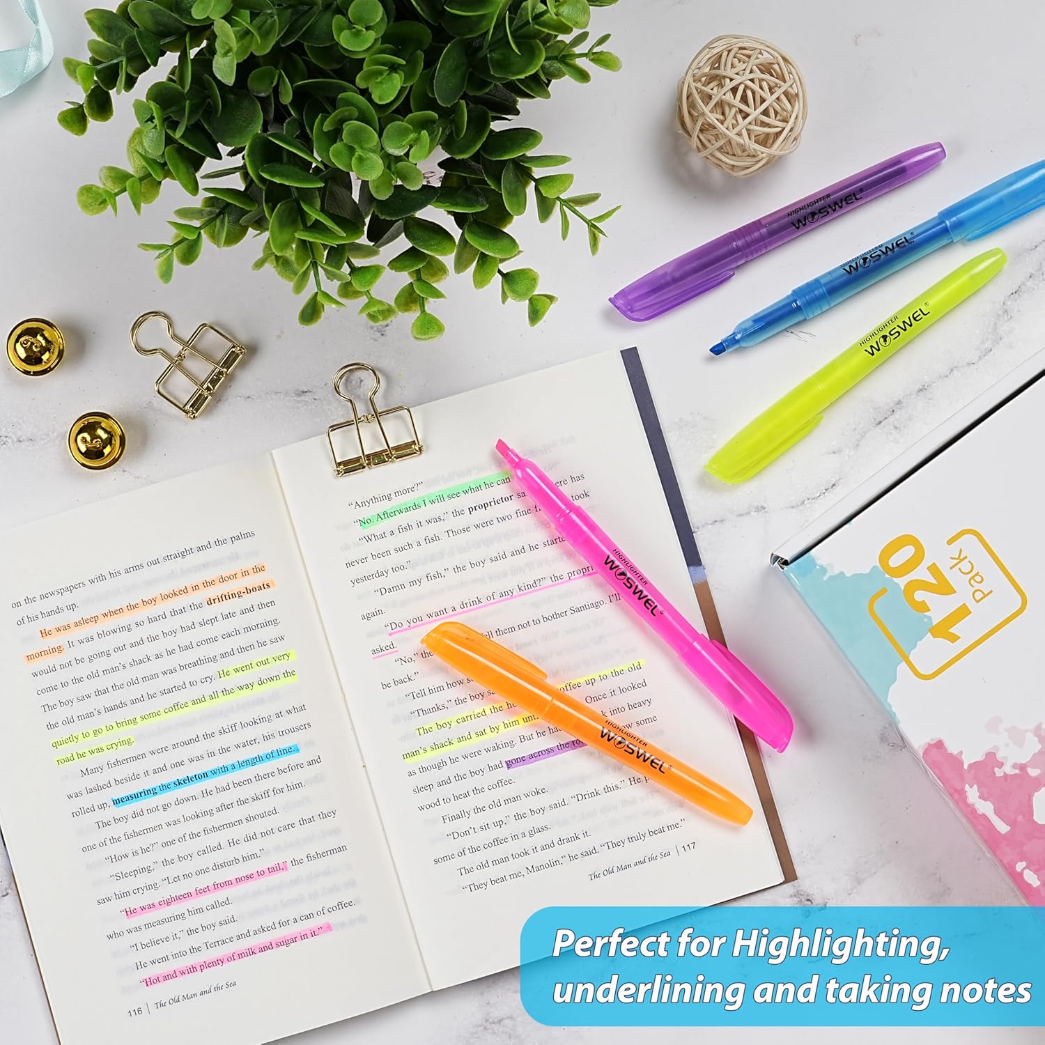 Highlighters Bulk, 120 Pack 6 Assorted Colors No Bleed Chisel Tip Highlighter Markers for Teacher Students, Classroom Must Have, School Office Supplies for Adult Kids