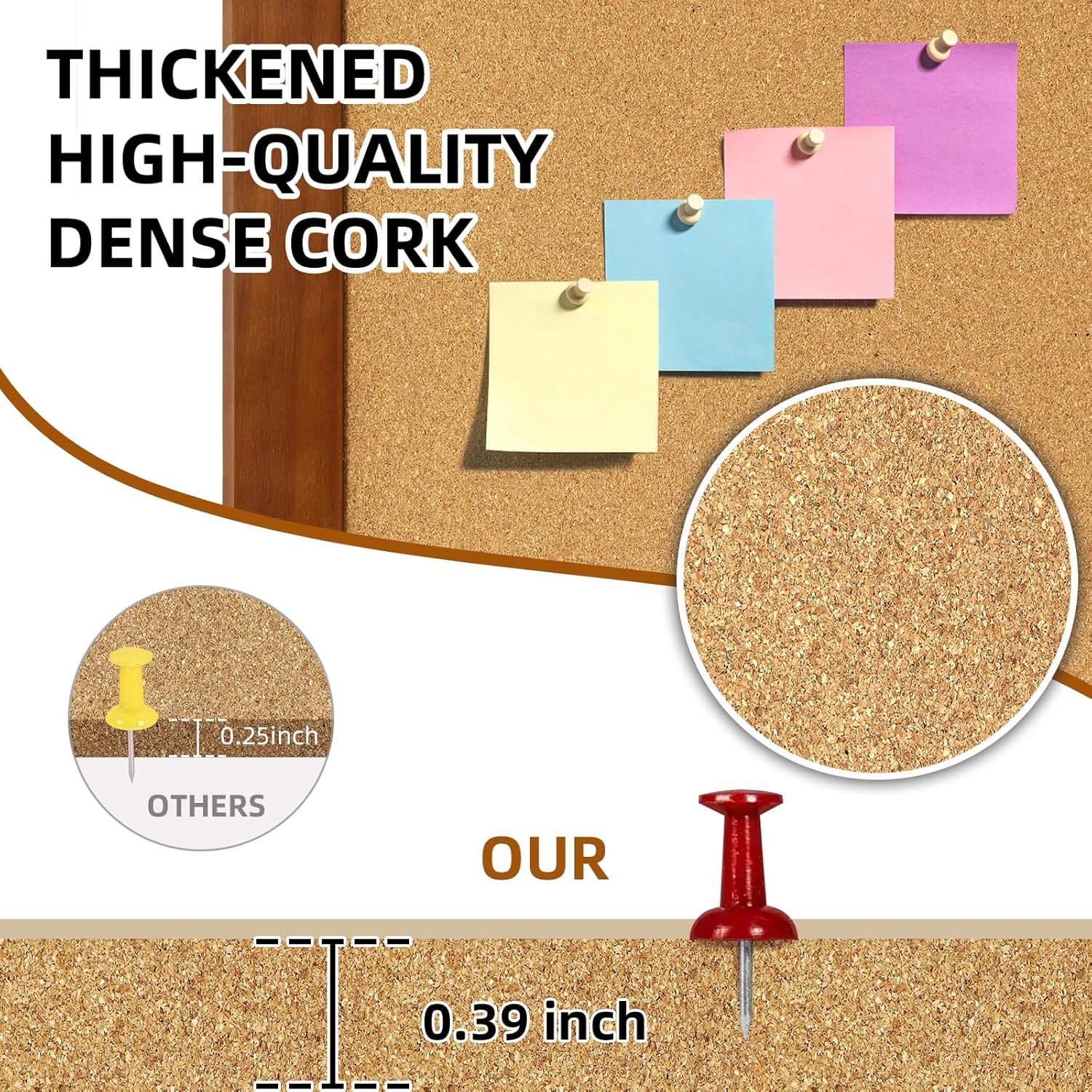 Cork Boards for Wall 16” x 24”, Extra Wide Wooden Framed Bulletin Board, Decorative Hanging Pin Board, Corkboards for Wall Notice Board Memo Board for Home, School, Office, Two-Sides Cork