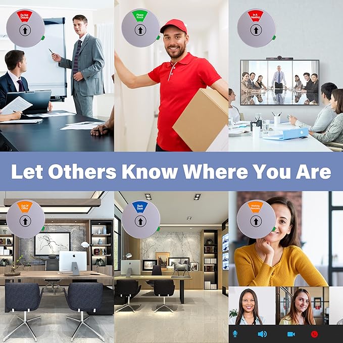 Out Of Office Sign for Door, 6 Options Status Private Sign, In a Meeting, Do Not Disturb, Working Remotely, Conference Sign for Offices