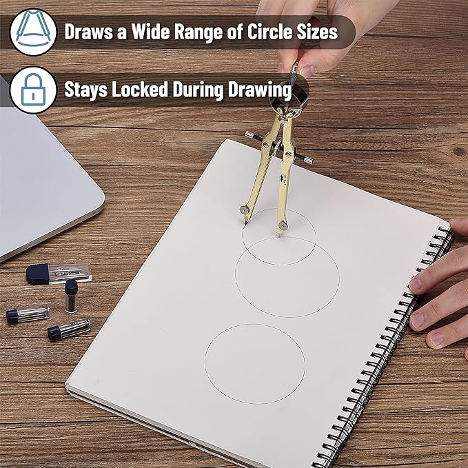 Mr. Pen Professional Geometry Compass - Gold with Extra Leads, Metal with Lock, Drawing & Drafting Compass