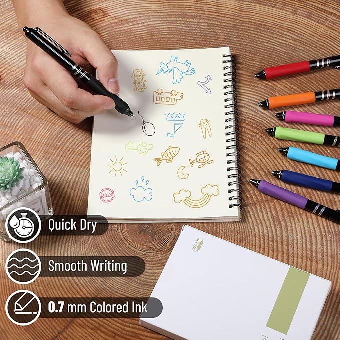 Mr. Pen- Retractable Gel Pens, 8 Pack, Vibrant Barrels, Fast Dry, Colorful Ink Gel Pens Fine Point 0.7mm