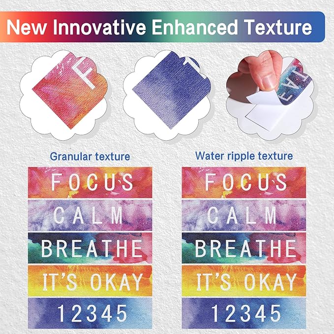 80 Pcs Anxiety Sensory Stickers with Inspirational Quotes Calm Textured Strips Relief Mental Health Stickers School Office Adhesive Sensory Tape Anti Stress Toys for Adults Teens (Watercolor)