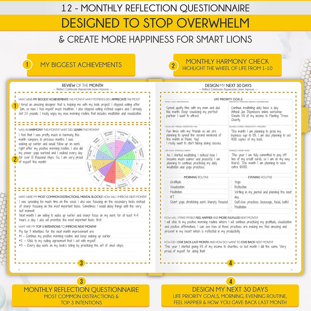 Life Planner - Undated Daily, Weekly & Monthly Planner with Budget Section | A 12 Month Journey to Increase Productivity & Happiness | Life Organizer & Gratitude Journal - Horizontal Format