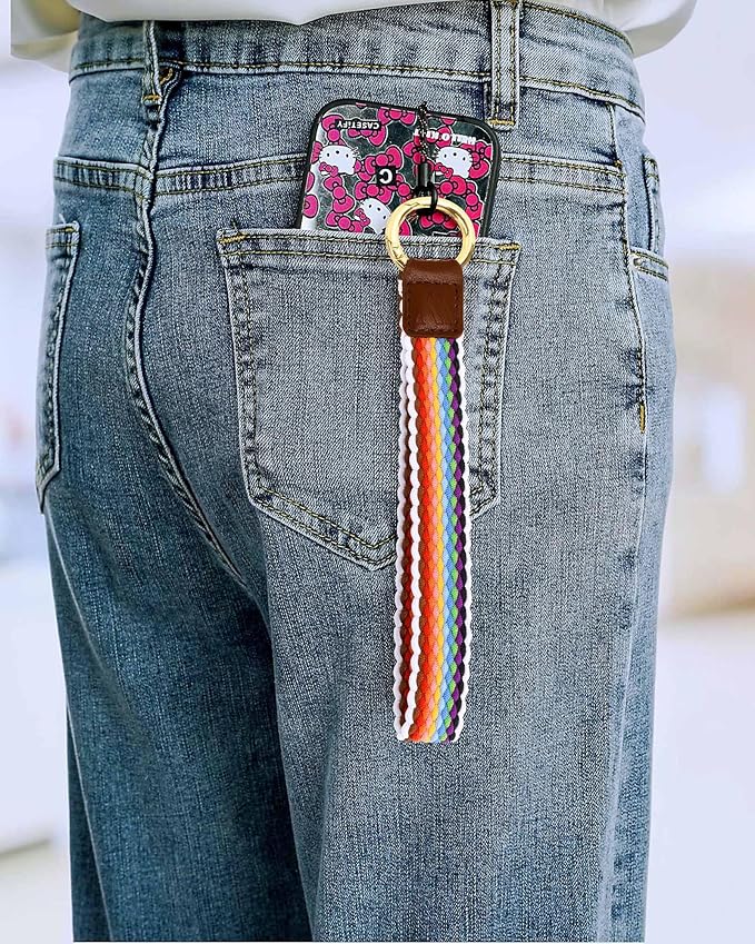 Key Chain, Stretchy Keychain Wristlet, Cute Wrist Lanyard Strap for Car Keys with D Ring for Women Men (Fish - Candy)