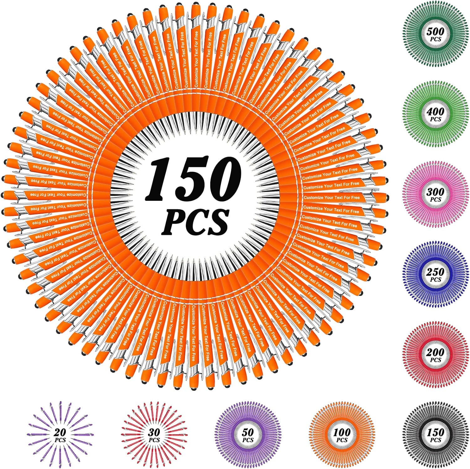 Max 500 Pcs Personalized Pens Bulk, Custom Pens with Free Engraving, Customized Stylus Tip Ballpoint Pen with Your Name Massage Text for School Office Business Graduation Anniversaries-150 Packs