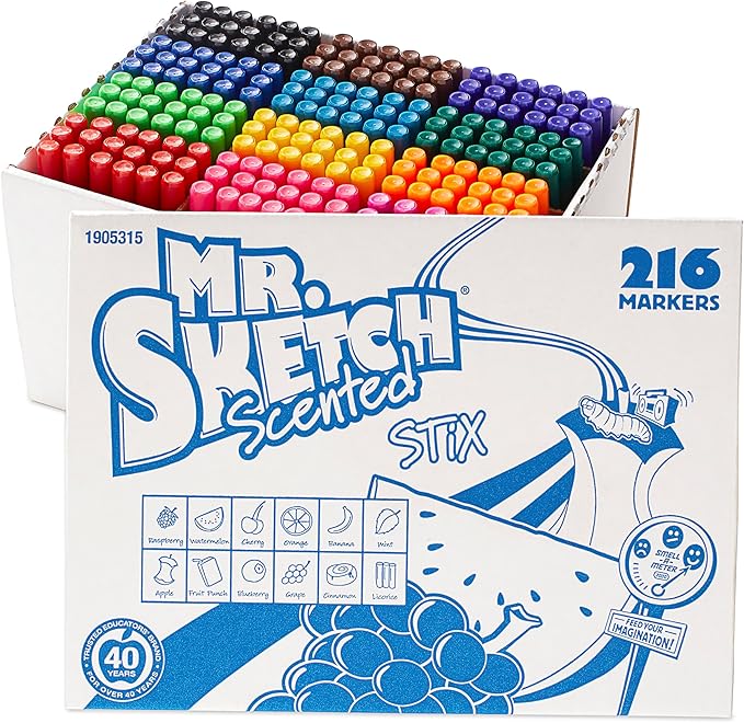Mr. Sketch Scented Stix Markers, Fine Tip, Assorted Colors, 216 Count