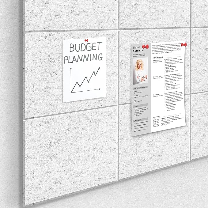Large Cork Board for Office White Grey Felt Board Alternative-12 Pack Felt Wall Tiles for Office Wall Decor,Felt Bulletin Board Tiles,Push pin Board Wall Organizer for Office