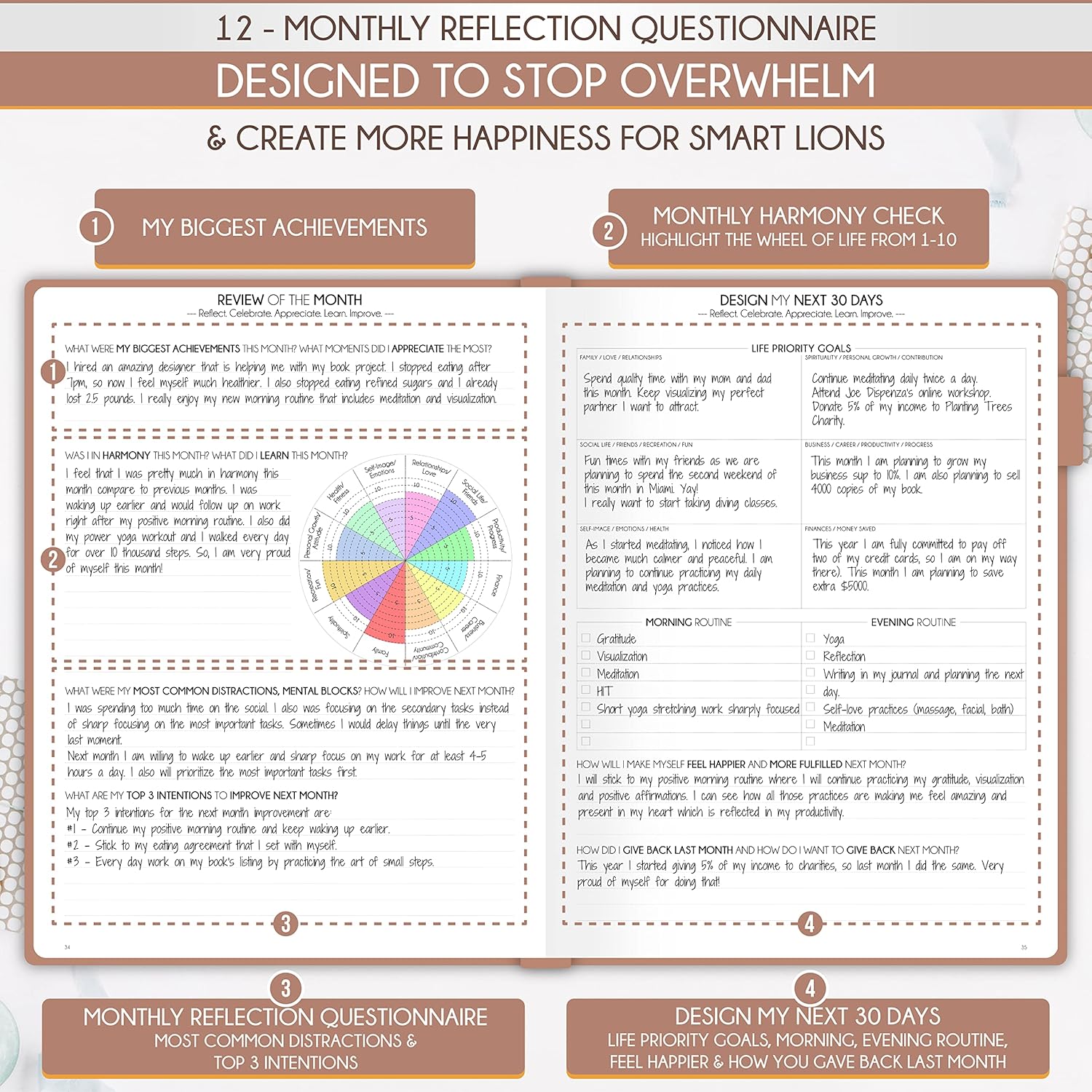Hourly Planner - Undated Daily, Weekly & Monthly Planner with Budget Section | A 12 Month Journey to Increase Productivity & Happiness | Life Organizer & Gratitude Journal - Vertical Format
