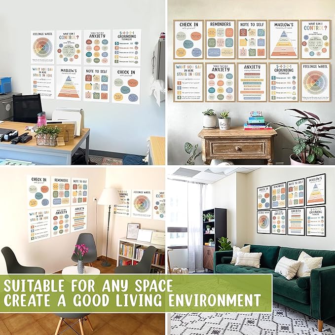 10 Pcs Care Mental Health Posters, Mental Health Matters Poster, Therapy Office Decor, Counseling Office Must Haves, School Counselor Supplies, Mental Health Gifts (Laminated Posters-10"x14")