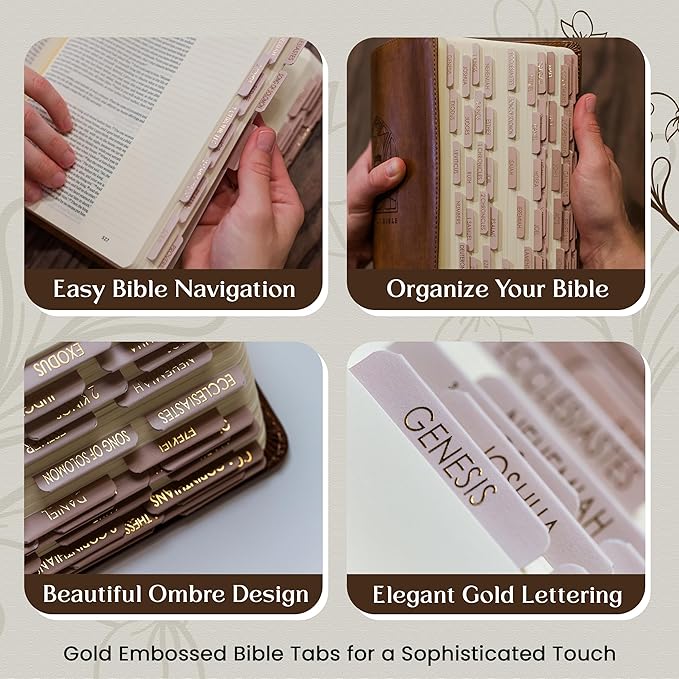 Bible Tabs for Women Study Bible, Embossed Matte Catholic Bible Tabs Gold, Laminated Bible Tabs, Bible Book Tabs w/Old & New Testament Neutral Bible Labels Tabs, Perfect Bible Study Supplies Oak