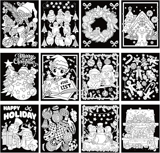 Zhanmai 48 Pcs Christmas Velvet Coloring Posters for Kids - Felt & Fuzzy Coloring Sheets DIY Craft Project