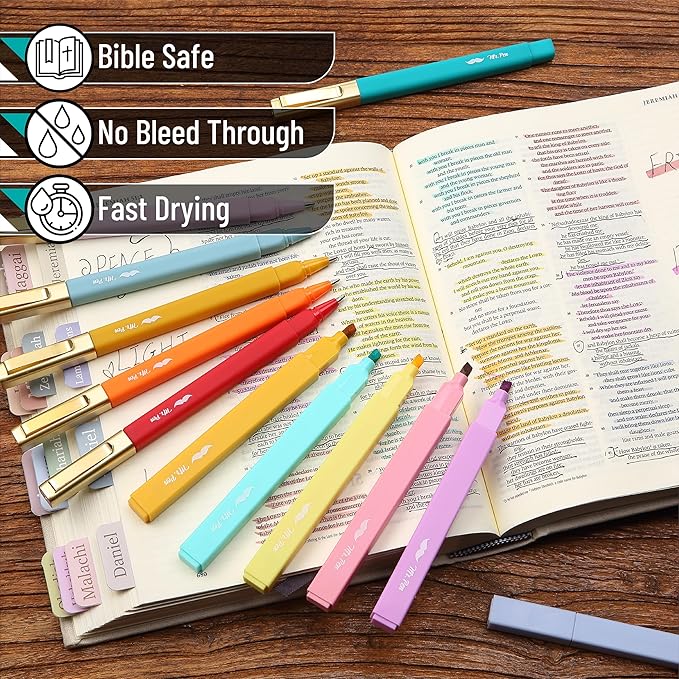 Mr. Pen- Aesthetic Highlighters and Pens No Bleed, 12 Pack, Assorted Color Bible Highlighters No Bleed, Black Ink Bible Pens, Highlighter Pens, No Bleed Highlighters for Bibles, Bible Pens
