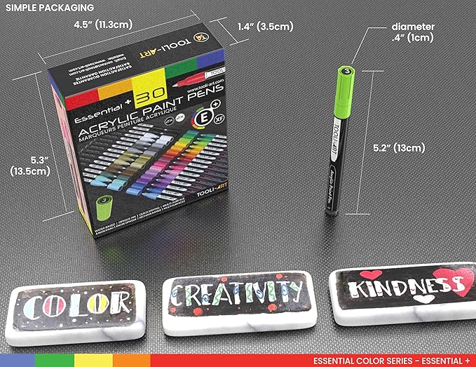 TOOLI-ART Acrylic Paint Pens Assorted Vibrant Markers for Rock Painting, Canvas, Glass, Mugs, Wood, Fabric, Metal, Ceramics. Non Toxic, Quick Dry, Multi-Surface, Lightfast (EXTRA FINE)