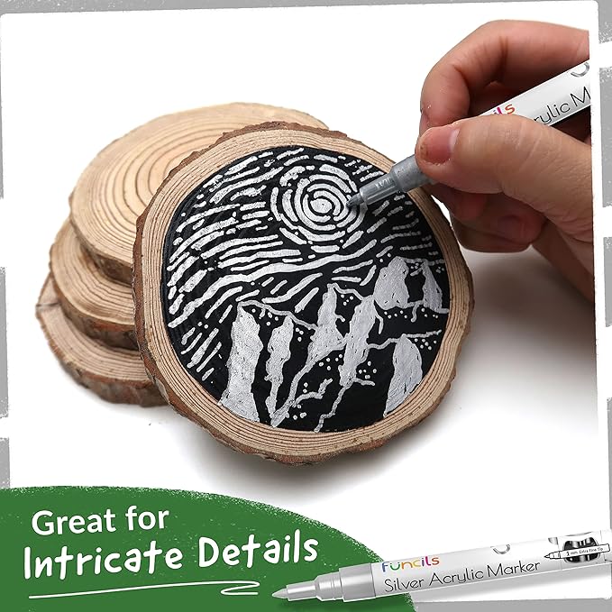 5 Acrylic Silver Paint Pen - Silver Marker Metallic Paint Pens for Fabric, Wood, Canvas, Leaf, Metal, Glass, Plastic - Permanent Pen Fine Tip, Thin Point & Jumbo (1mm, 3mm, 6mm, 10mm, 15mm)