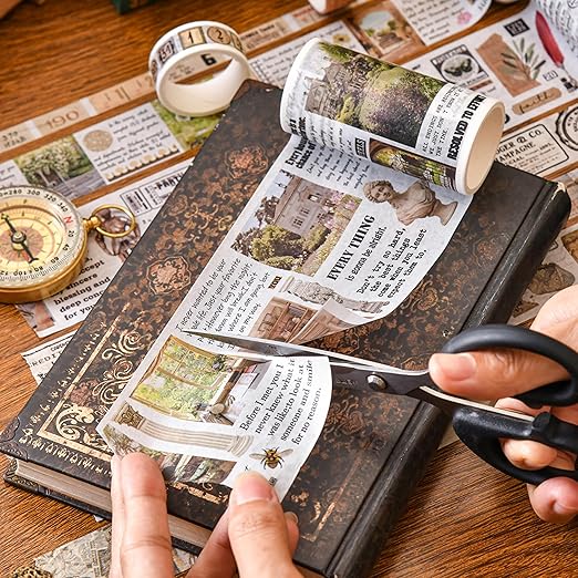 18 Rolls Vintage Washi Tape Pack Retro Arts Adhesive Tapes Wide Monologue Decorative Masking Tape Sets for Craft, Kids, Scrapbook, DIY, Gift Wrapping (Story Collections)