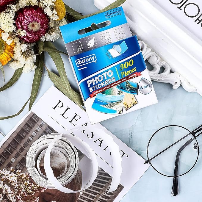 Durony 300 Pieces Photo Sticker White Double-Sided Self Adhesive Photo Tapes for Pictures DIY Photo Album Journal