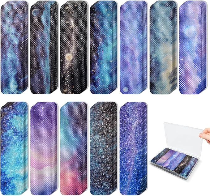 72 Pieces Anxiety Sensory Stickers with Storage Box - Calming Stickers 2 Textured Surface - Fidget Strips for Office & Classroom Desk Adult & Teen Stress (Galaxy)