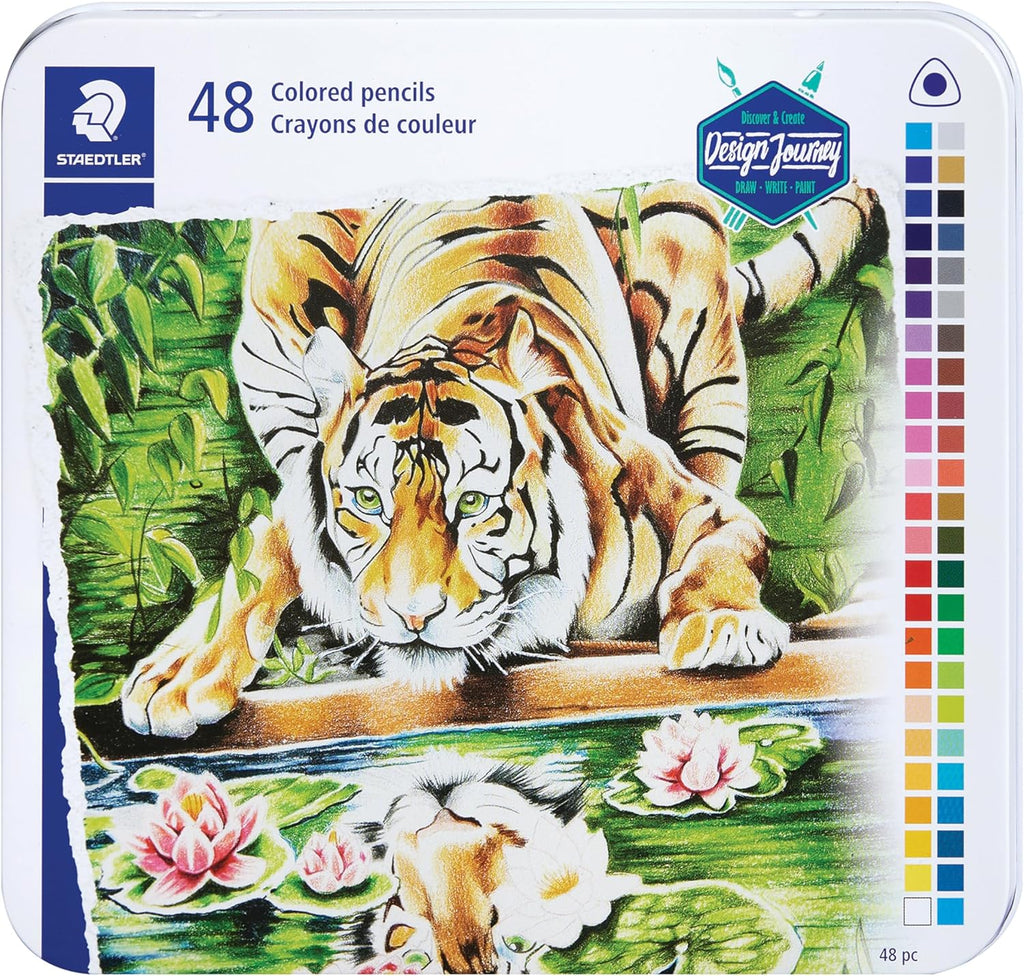 STAEDTLER Colored Pencils, Triangular Barrel, 48 Pack Assorted, Metal Tin 1278 M48