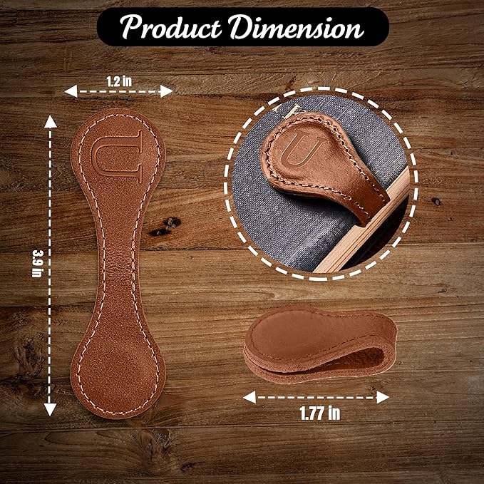 Personalized Leather Magnetic Bookmarks (1 Pack) Vintage Custom Engraved Initial ID Identification Book Marker Clip Gift for Book Lover Avid Readers (Letter U, Light Brown)