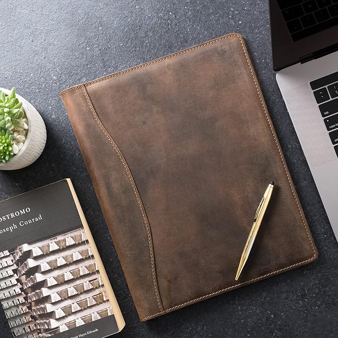 PEGAI Handmade 100% Leather Padfolio, Legal Pad Organizer for Business School Office Conference, Heavy Duty Full Grain Cow Hide Resume Interview Folio, Amazing Gift Idea | Marshall (Chestnut Brown)