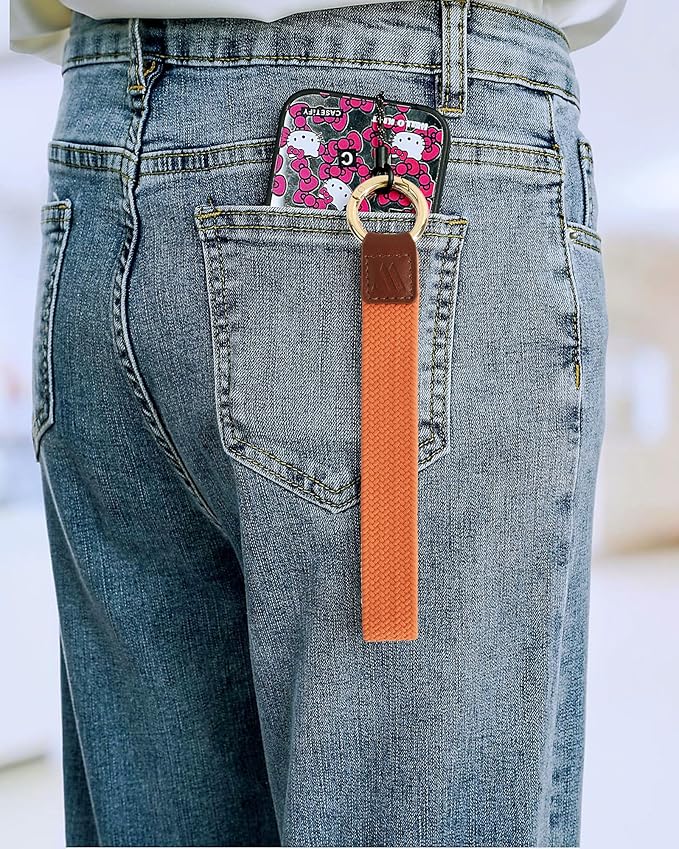 Wristlet Keychain for Women Stretchy Wrist Keychain Lanyard for Phone Case Wallet Id Card Badges (Standard - Orange)