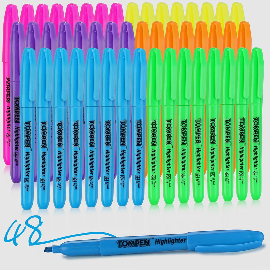Highlighters Bulk 48 Pack – 6 Assorted Colors Chisel Tip High lighter Marker Set for School,Office,Bible Study, Journaling – Smear-Free,Quick Dry Ink Fluorescent Pens for Teachers & Students