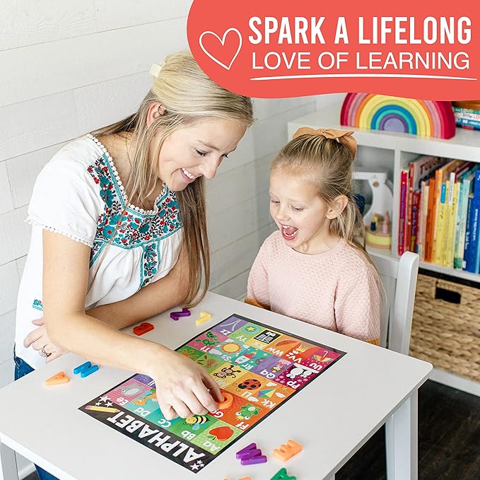 Hadley Designs 16 Educational Posters for Classroom & Kindergarten, Kindergarten Classroom Must Haves, Laminated PreK Learning Chart Materials US & World Map, ABC Alphabet, Shapes, Days of the Week