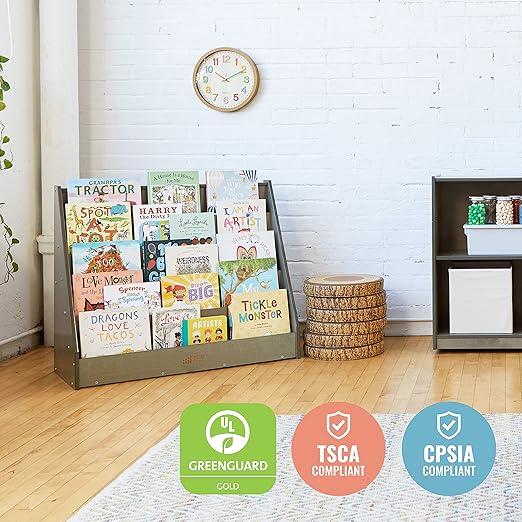 ECR4Kids Single-Sided Book Display, Classroom Bookshelf, Grey Wash