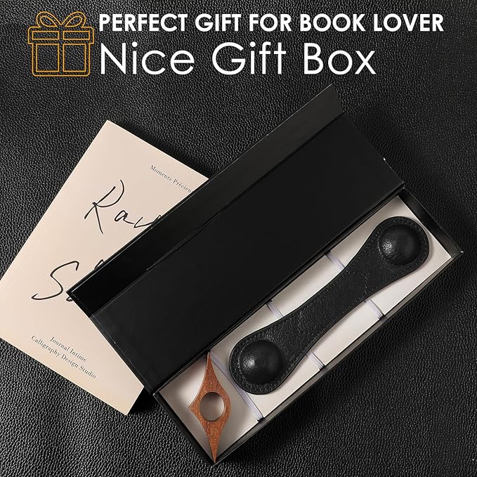 KINIVA Leather Weighted Bookmarks Book Weight Page Holder for Reading,Book Open Holder for Kids Adult,Gifts for Reader (01 Black+04 Wood)