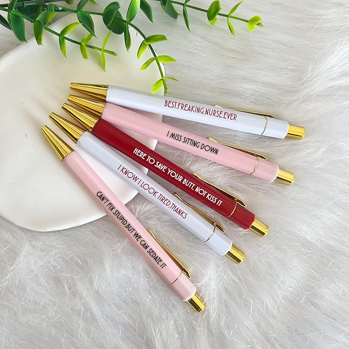 Jxueych Funny Pens 5-Count, Black Ink,Medium Nib 1.0mm, Funny Office Gifts for Coworkers, Personalized Pens Vibrant Funny Quotes Swear Word Daily Pen Set (C)