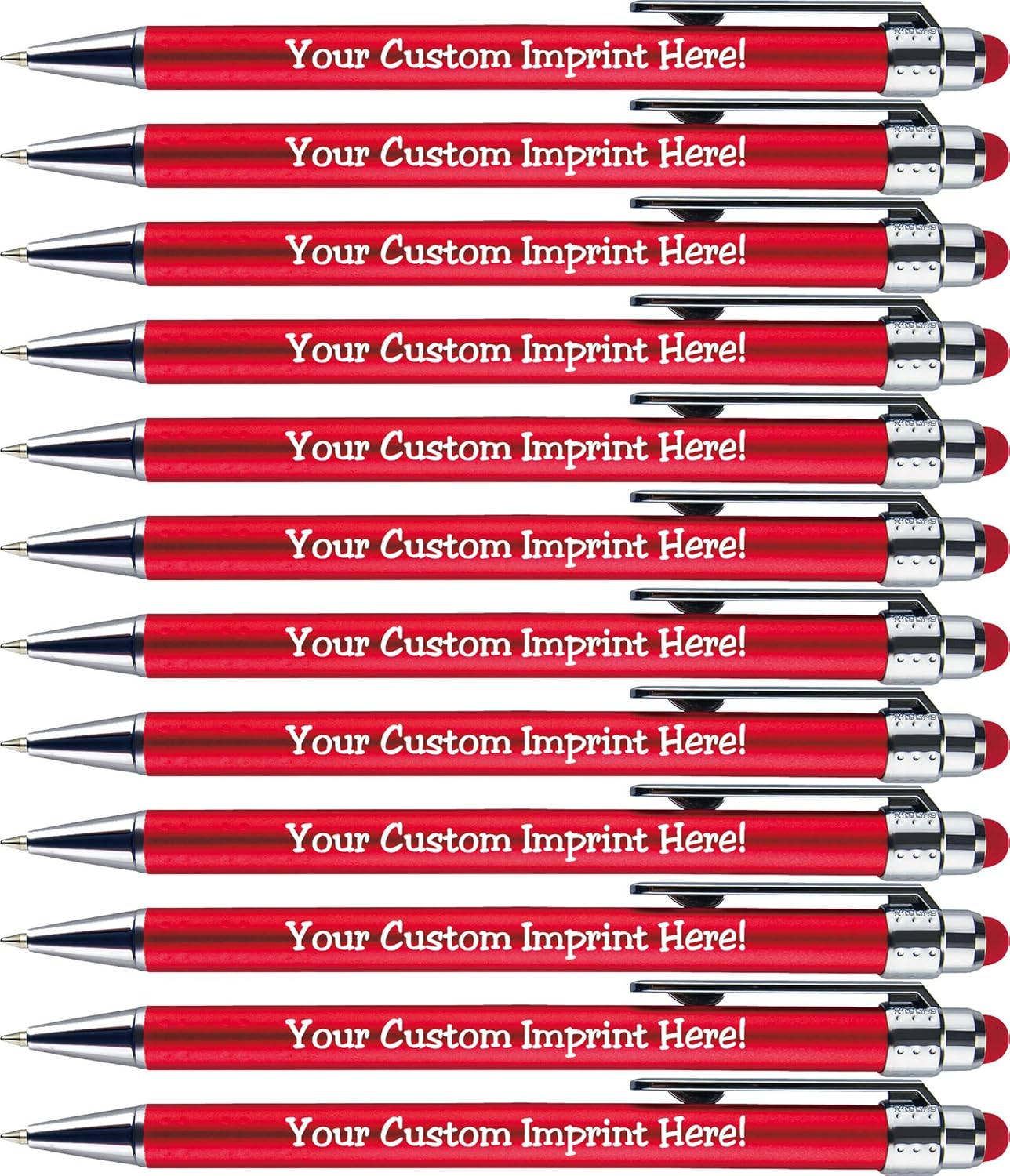 Personalized Pens with Stylus Tip -Bright Vibes- Click action - Custom - Black writing - Printed Name pens - Imprinted with Your Logo or Message - FREE PERSONALIZATION - 12 Pens/Box (Red)