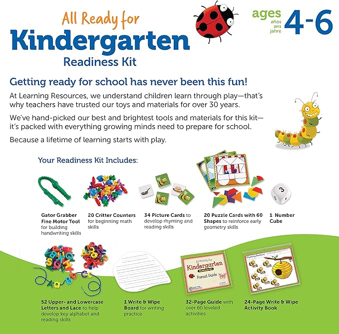 Learning Resources All Ready for Kindergarten Readiness Kit for Kids Ages 4+ Learning Activities for Kids, Kindergartner Prep Materials, Homeschool Supplies