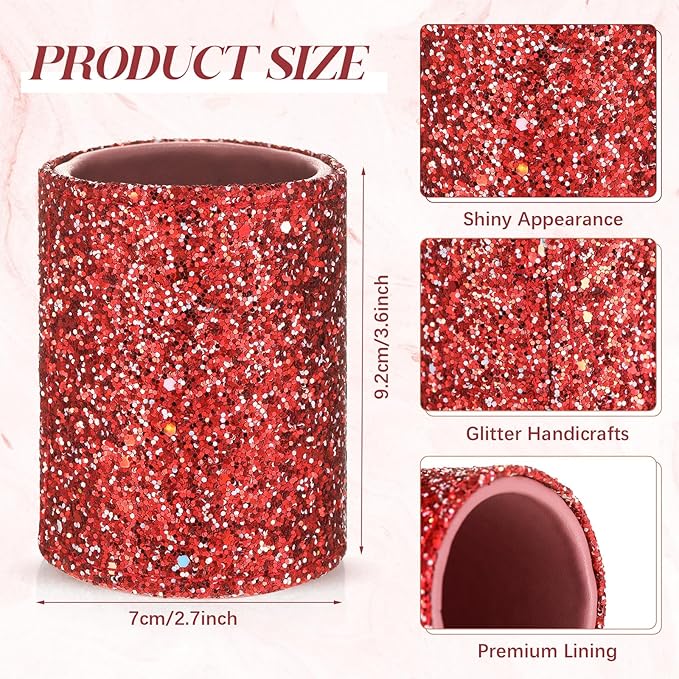 Sabary 8 Pcs Ballpoint Pens with Pen Holder for Desk Glitter Crystal Diamond Fancy Pencil Holder Bling Desk Organizer Cute Stationery Supplies for Women Girls Wedding Office School Gifts(Red)