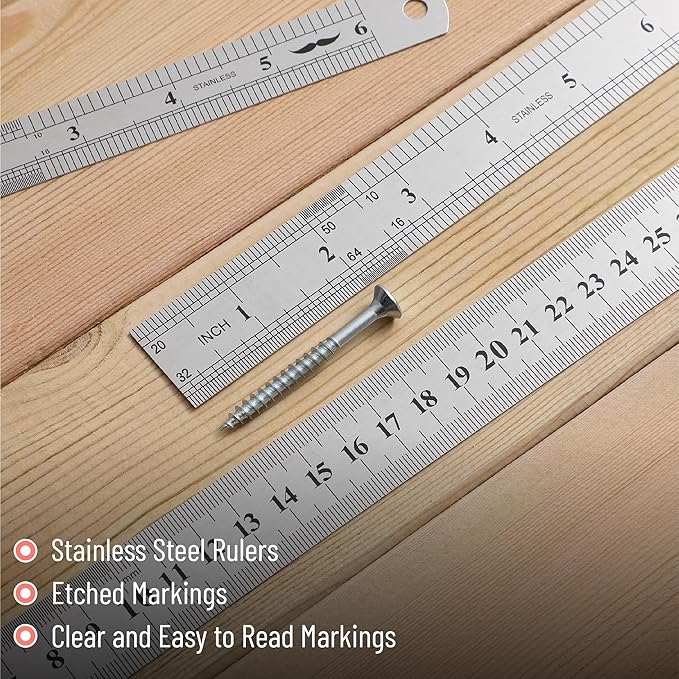 Mr. Pen- Stainless Steel Rulers, 3 pcs, 6", 8" & 12", 6 Inch Ruler Metal Rulers, Small Metal Ruler 6 Inch Metal Ruler Thin Flat, Stainless Steel Ruler 12 Inch, Centimeter Ruler, Steel Ruler 12 Inch