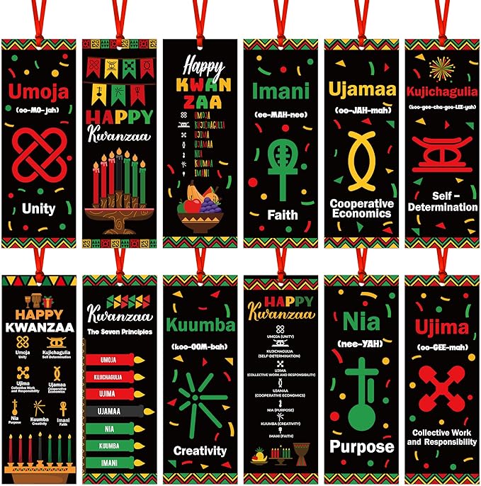 Haooryx Happy Kwanzaa Bookmarks - 120Pcs African Traditional Heritage Kwanzaa Festival Bookmark Kwanzaa Book Marks for Home Kwanzaa Holiday Party Celebrates Decoration Classroom Inspirational Supplies