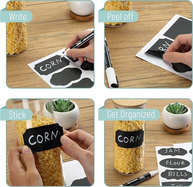 Mr. Pen- Chalkboard Labels, 200pc, Assorted Shapes, 1 White Chalk Marker and Small Towel, Labels, Label Stickers, Labels for Storage Bins, Sticker Labels, Bottle Labels, Food Labels, Jar Labels