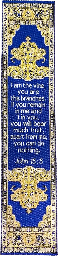 Woven Carpet Bookmark, Abide in Me, John 15:5, Traditional Turkish Design