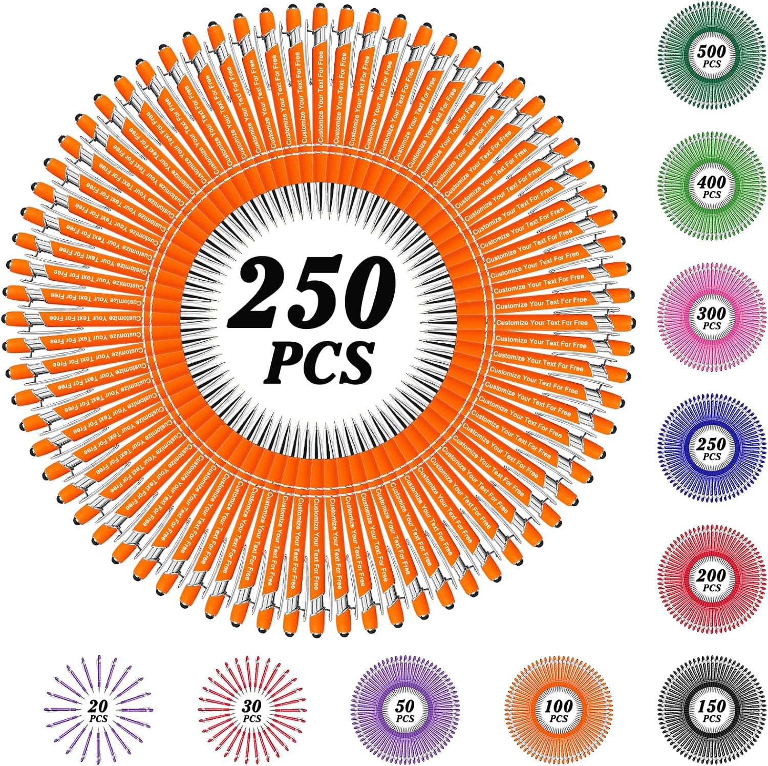 Max 500 Pcs Personalized Pens Bulk, Custom Pens with Free Engraving, Customized Stylus Tip Ballpoint Pen with Your Name Massage Text for School Office Business Graduation Anniversaries-250 Packs